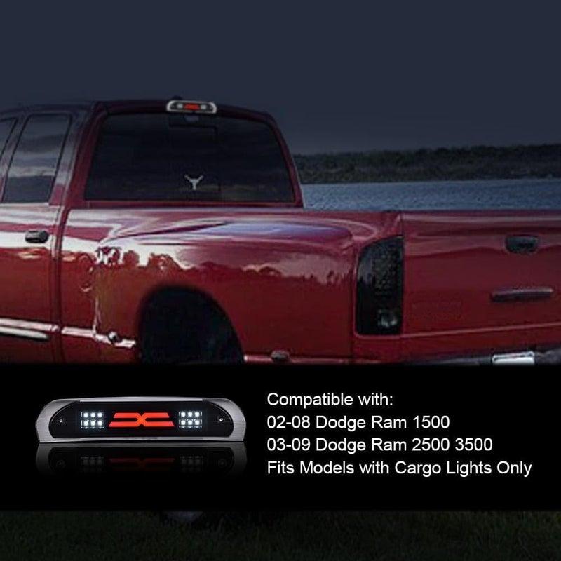 GPLUS LED Third Brake Light Compatible With Dodge RAM 2002 2003 2004 2005 2006 2007 2008 2009, 3RD LED Bar Brake/Cargo Light,Type X Smoky lens Black Housing - Image 4